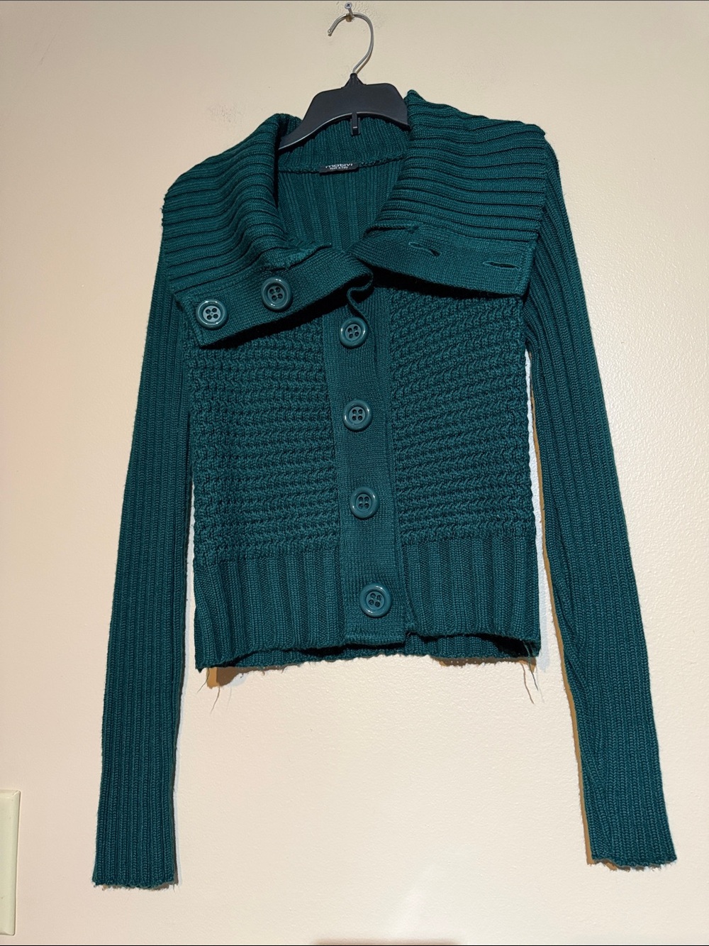 Vintage wool blend Motivi Teal Button-Front Ribbed Cardigan